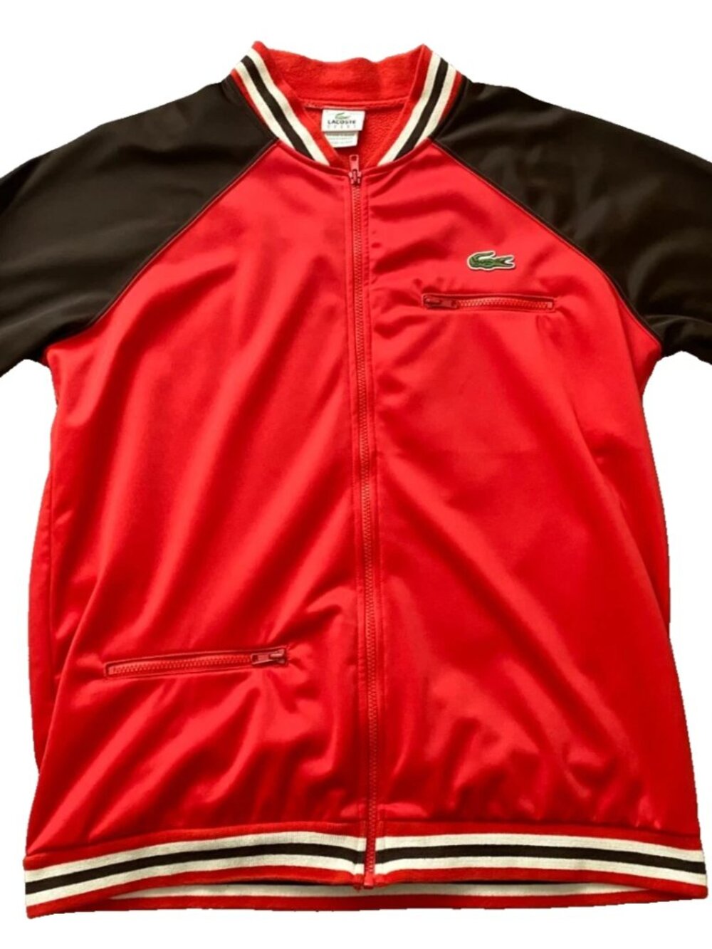 Lacoste Mens Bomber Track Jacket XL Red Brown Full Zip Sportswear Coat